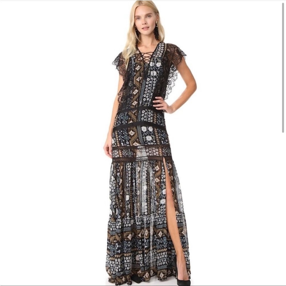 Veronica Beard Maxi Dress Boho‎ Tiered Elly Black Lace Printed Sz 0 - Picture 4 of 8